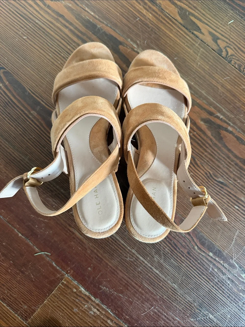 Women's Suede Platform Wedge Sandals - Tan Size 8